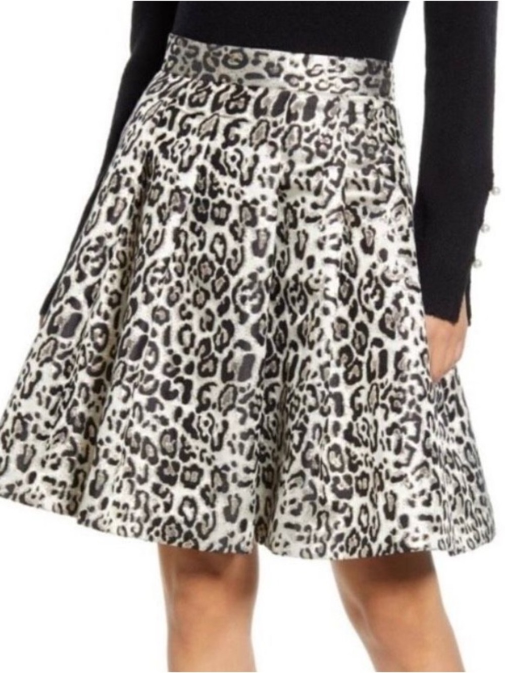 Rachel Parcell Metallic Leopard Print Pleated Skirt  sz XS